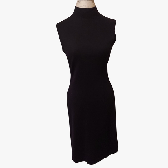St. John Marie Gray Black Knit Sleeveless Mock Neck Dress Size 4 - Picture 1 of 3